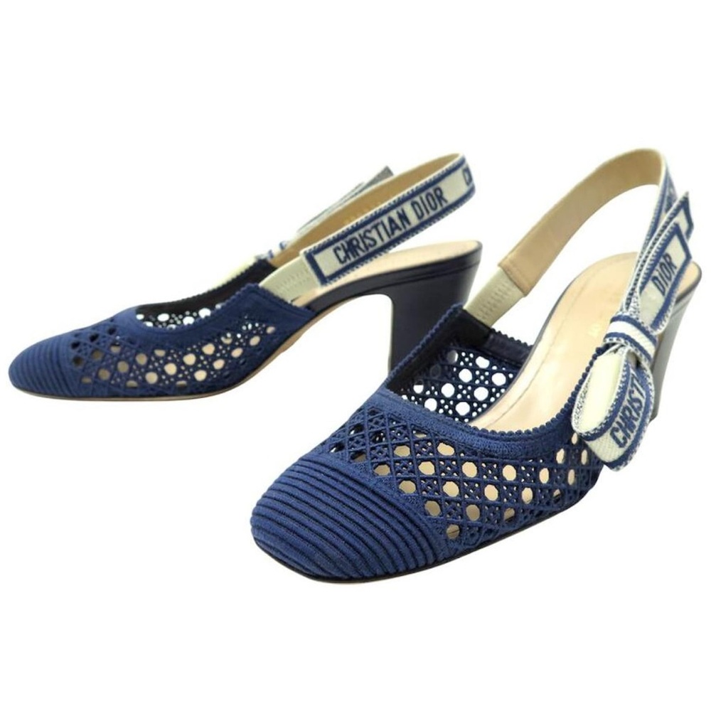 Dior Blue & White Slingback Pumps with Block Heel NWT